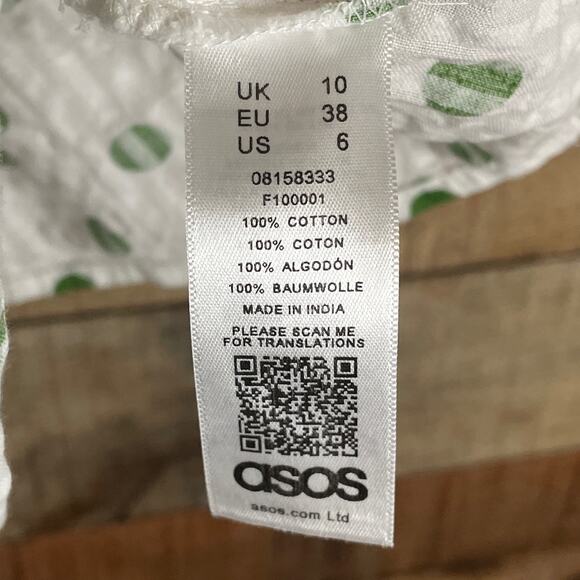 NEW ASOS Babydoll Peplum Tank Top White Green Polka Dot Size 6 - Picture 7 of 8